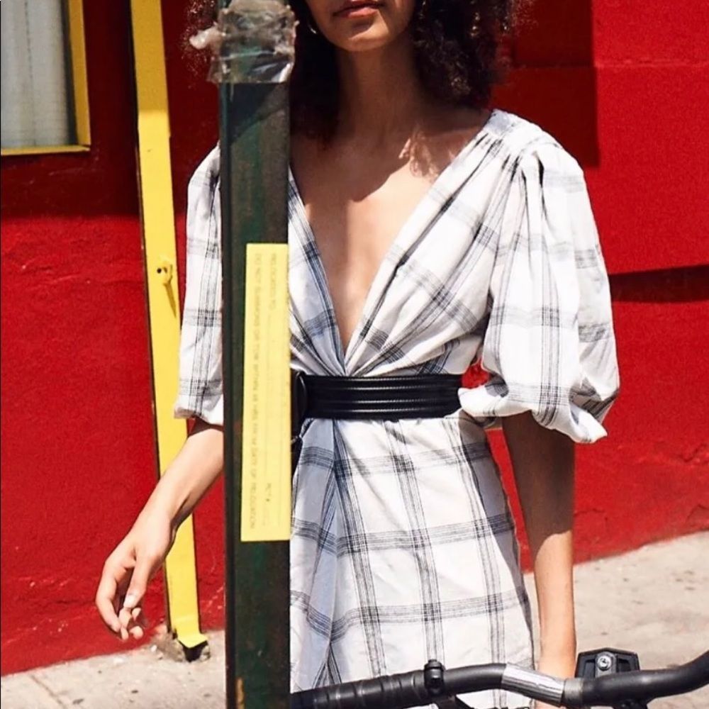 FREE PEOPLE $128 WHITE MISS MOLLY PLAID MINI DRESS Size 2.